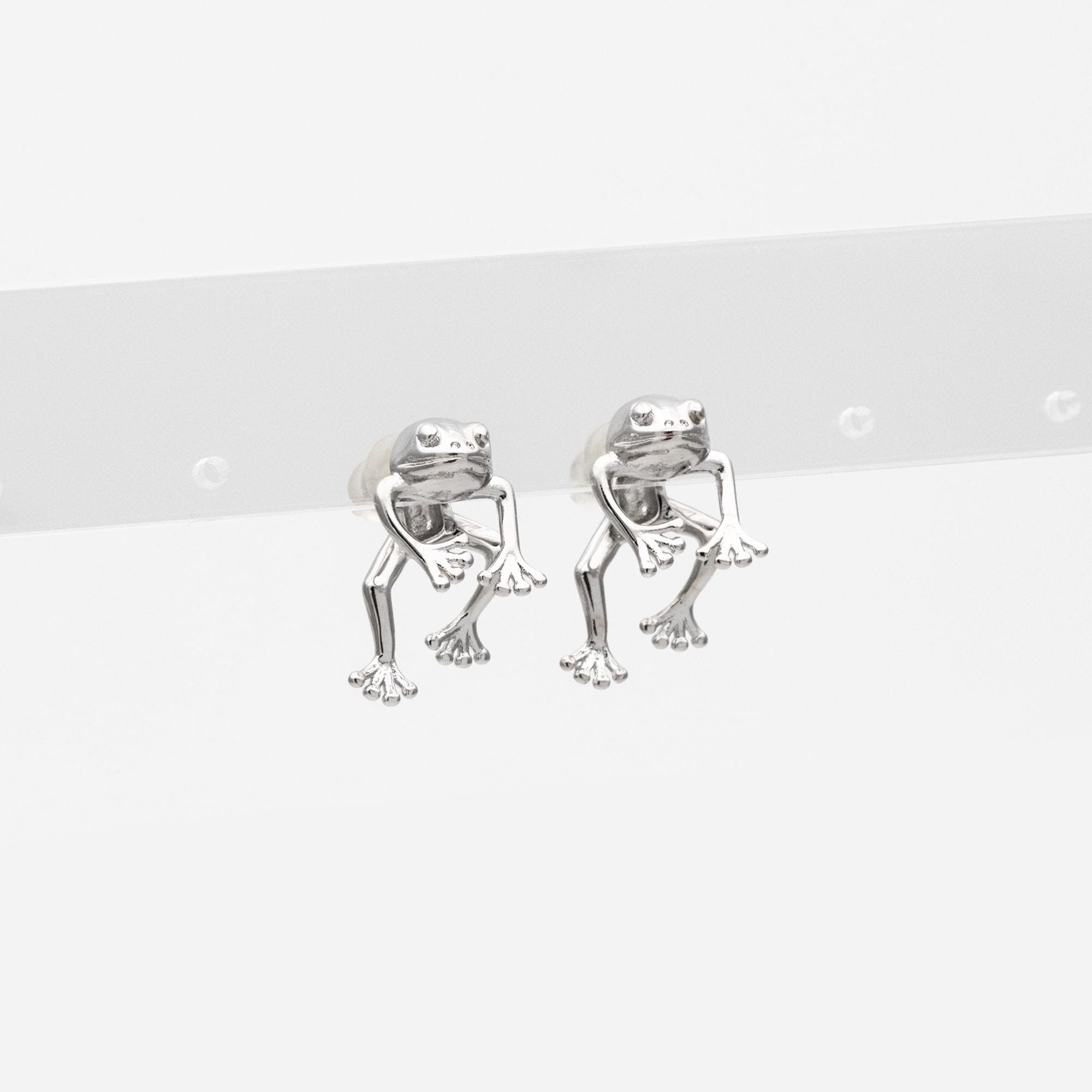 4pcs Gold/ Silver Tone Frog Front Back Earrings, Gold/ Rhodium Plated Brass, Animal Ear Jacket (GB-4533)
